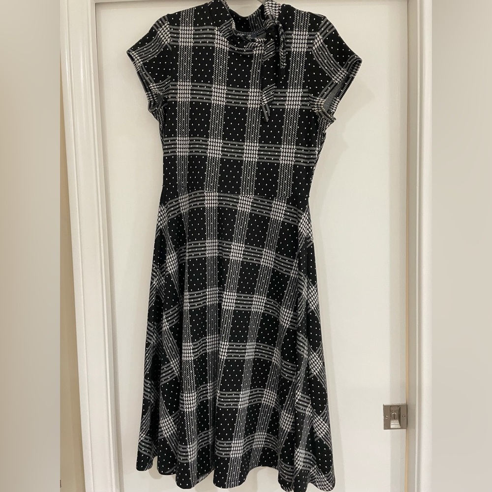 Maeve Black and White Plaid Midi Dress M